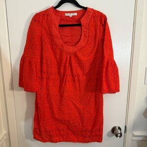 Trina Turk Vibrant Orange Red Eyelet Tunic Dress Size 6